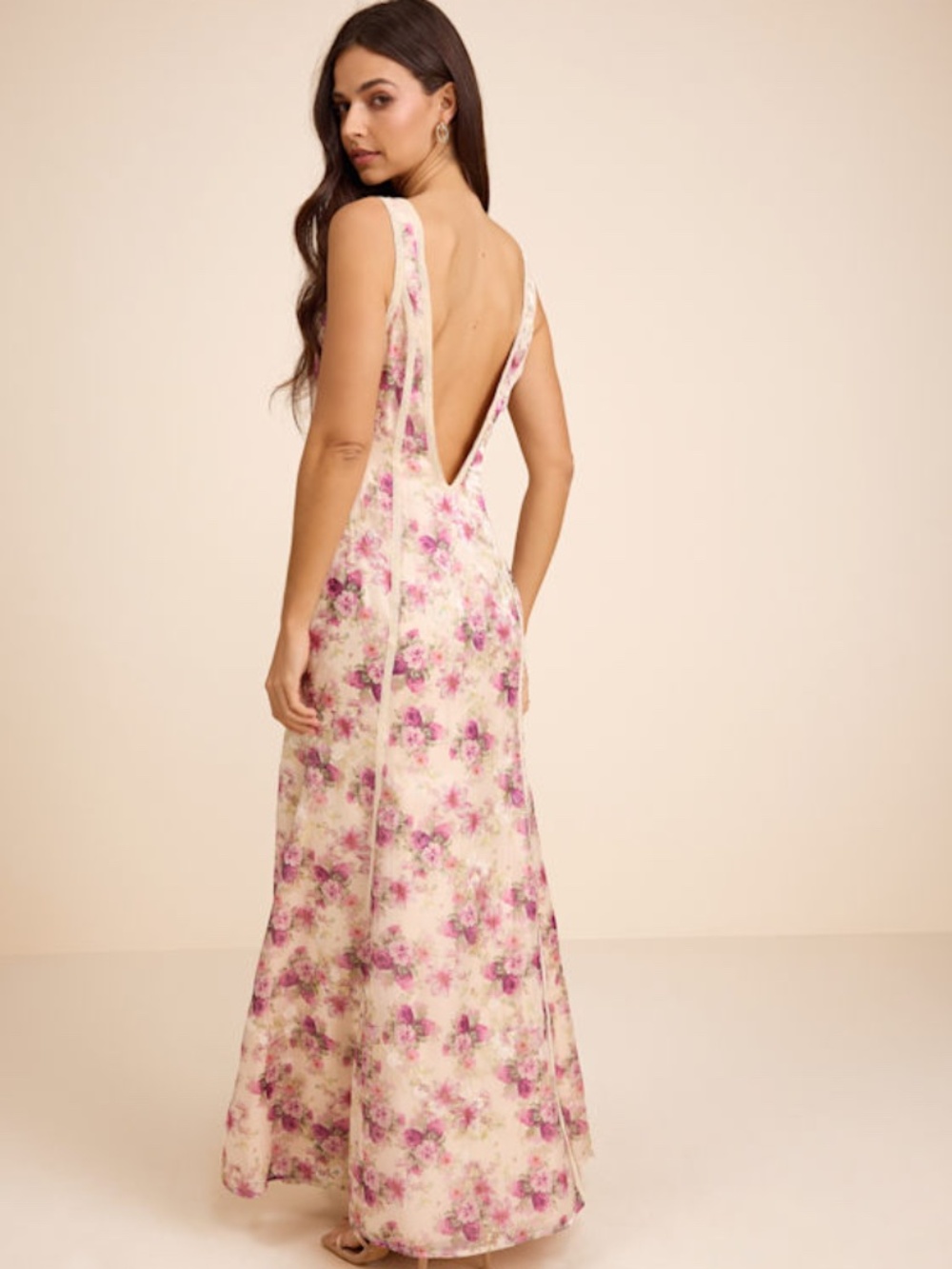 Lulus Morgan Cream Floral Backless Mermaid Maxi Dress White - Size S